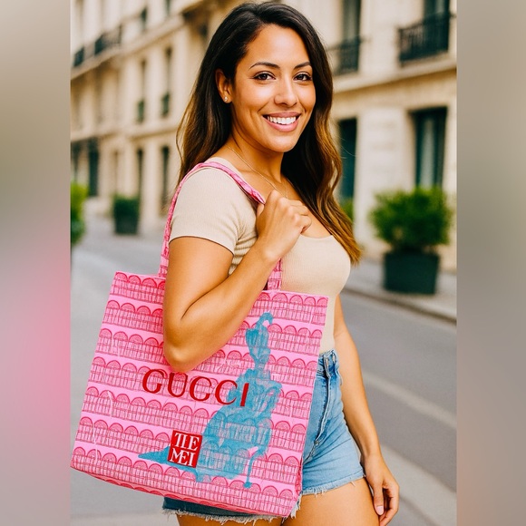 Gucci Pink Canvas Tote Bag with Red Logo & Art Print – The Met Museum